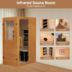 springspa Infrared Sauna Home Sauna, Indoor Far Infrared Saunas for Home, 1 Person Low Emf Canadian Hemlock Wooden Spa Room 950w, 110v with Control Panel
