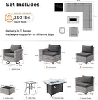 ovios 9 Pieces Patio Furniture Set, Outdoor Wicker Sectional Sofa with 42" Firepit Table Swivel Chair, Modern Modular Deep Seat Rattan Couch Conversation Sets, Black