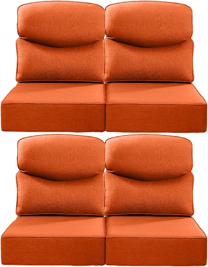 Luxury 24x24x6 Inch Smile Patio Dining Chair Cushions Set of 4 - Heavy Duty Water Slashproof Outdoor Seat Cushion for Outside Furniture Swivel Chairs Loveseat L-Shape Sofa - Orange