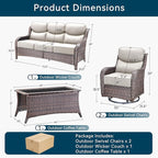 Luxury High Back Outdoor Furniture with 6-Inch Thick Cushions, Patio Furniture Set with Swivel Chairs, 4 PCS Wicker Conversation Set for Porch, Balcony, Deck and Yard