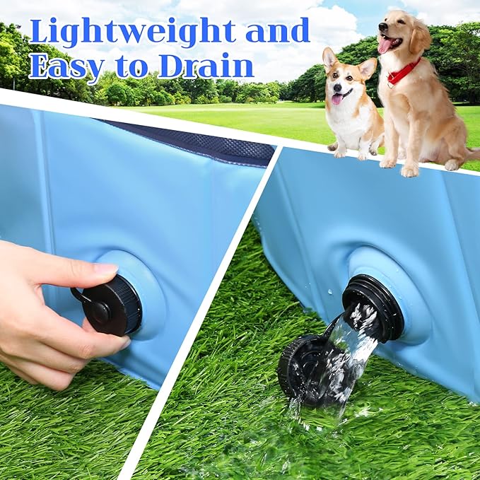 Foldable Dog Pool, Portable Pet Bath Tub and Kiddie Swimming Pool, Collapsible Bathtub for Puppies, Small, Medium and Large Dogs, Cats and Kids, 48 x 12 in, Blue