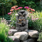 Outdoor 5-Tiers Cascading Rock Water Fountain, Waterfall Fountain with LED Lights, Outdoor Fountains and Waterfalls for Garden or Patio, Yard, and Deck Decor with Natural Stone Look