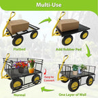 Heavy-Duty Steel Wagon Garden Cart – 1400 lbs Capacity, Removable Mesh Sides, 16" Tires, 2-in-1 Handle – Perfect for Garden, Farm, Yard, Black
