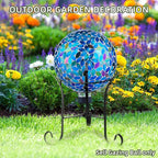 VOREEN 10-Inch Gazing Ball Glass Mosaic Gazing Globe, Handmade Outdoor Reflective Ball Yard Decoration for Homes, Patio, Lawn and Gardens, Gift for Mom Wife Friend, Blue and Amber