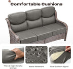 Rilyson Wicker Outdoor Patio Furniture Set - 8 Piece Patio Conversation Sets with Swivel Rocker Chairs, Ottomans, Sofa and Table, 6 inch Cushions, Deep Seating, for Porch Deck Brown/Grey
