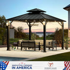Modern Shade Hardtop Gazebo 10' x 10', Permanent Metal Gazebo with 4 LED Lights, Outdoor Pavilion with Galvanized Steel Roof & Frame Patio Pavilion for Backyard, Deck, Garden, Lawn