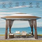 Bealife 13x13 Pop Up Gazebo Tent with Mosquito Netting, Outoor Canopy Tent with 4 Sandbags, 8 Stakes, 4 Ropes, Roller Bag, Pop Up Canopy for Lawn Backyard Garden Deck (Beige, 13x13)