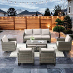 HUMMUH 8 Piece Patio Furniture Set All Weather Wicker Outdoor Sectional Sofa with Patio Chairs,Patio Swivel Glider Chairs Ottomans Coffee Table for Porch,Garden,Backyard