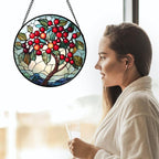 CRIS GIF Stained Glass Window Hanging - Red Fruit Tree Landscape Suncatcher for Doors Garden Patio Sun Catchers Decor Christmas Mother's Day Birthday Gifts for Women Men Mom Nana Friend 11.8 in