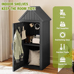 Outdoor Storage Shed – Durable Resin with Sloping Roof and Lockable Door, Waterproof Storage Cabinet with Ample Space, Multiple Hooks for Backyard, Garden, Patio & Lawn Black
