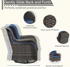 2 Pieces Outdoor Swivel Rocker Patio Chairs Set - Outdoor Wicker Patio Conversation Sets with 1 Side Table, Olefin Fabric Cushions Suitable for Backyard Deck and Porch, Blue