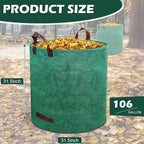 106 Gallons Lawn and Leaf Bags,Reusable Yard Waste Bags with Gardening Gloves,Heavy Duty Garden Bags with 4 Handles for Lawn Care, Camping & Recycling(3 Pack）