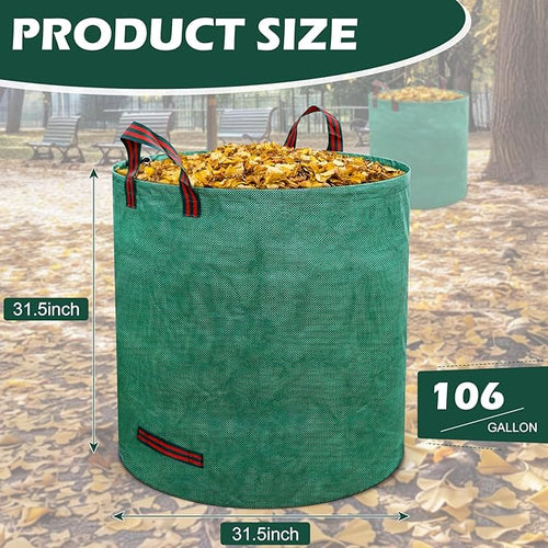 106 Gallons Lawn and Leaf Bags,Reusable Yard Waste Bags with Gardening Gloves,Heavy Duty Garden Bags with 4 Handles for Lawn Care, Camping & Recycling(3 Pack）