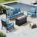 MFSTUDIO 4 Piece Patio Conversation Sets, All Weather Metal Frame Outdoor Furniture Set Patio Sofas with 1 x 45 Rectangular Fire Pit Table, 1 x 3-Seat Sofa, 2 x Sofa Chairs, Navy Cushion