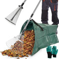 Yard Waste Bags, Leaf Dustpan, Leaves Collector, Yard Dustpan Type Garden Bag for Collecting Leaves, Garden Waste Container, with Adjustable Metal Leaf Rake Long Handle and Gloves
