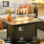 ovios 7 Pieces Patio Furniture Set with 42" Fire Pit Table, Outdoor Sofa Couch with Solar Lights Table Comfy Cushions, Modern Deep Seat Wicker Rattan Conversation Set, Grey