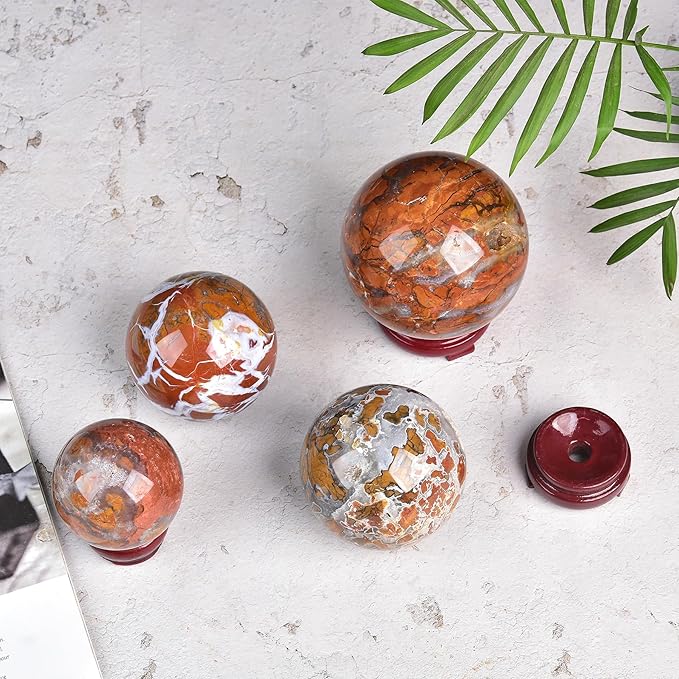 JIC Gem Large Crystal Ball Sphere Yellow Agate Healing Crystal Gemstone Ball with Display Stand Home Decor Meditation Grid Energy Balance (90-100mm)