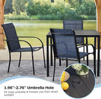 5 Pieces Round Dining Table Set for 4, Patio Dining Set Includes 4 Dark Blue Stackable Patio Chairs and 1 Black Square Table, Patio Furniture Sets with Sling Support for Outside, Garden