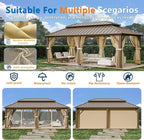 HOTEEL 12x20 Hardtop Gazebo with Metal Roof, Heavy Duty Galvanized Steel Gazebo, Reinforced Square Column, Flame-Resistant Curtains and Netting, Suitable for All-Weather,Brown(Pro)