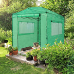 EAGLE PEAK Replacement Cover for 8x6 Portable Walk-in Pop up Greenhouse, Front and Rear Roll-Up Zipper Entry Doors and 2 Large Roll-Up Side Windows (Frame Not Included), Green