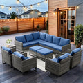 HUMMUH 9 Piece Patio Furniture PE Wicker 6-Seater Outdoor Sectional Sofa Patio Swivel Chairs,Outdoor Chairs with Ottomans Side Table for Porch,Garden,Backyard,Deck