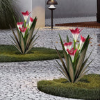 Homight Metal Agave Plant Outdoor Decoration Lily Mexican Yard Art Garden Gift Home Decor Hand Painted Metal Agave Garden Yard Statue, Outdoor Lawn Ornaments(3 Big Red Lilies)