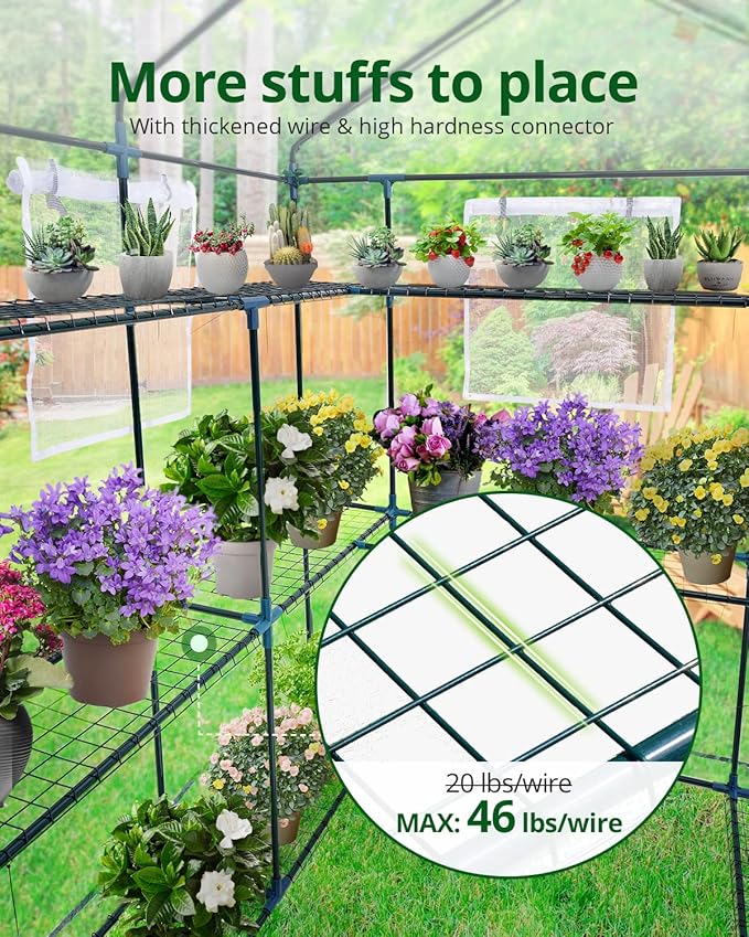 KING BIRD Premium Greenhouse for Outdoors, 56 x 56 x 77 Upgraded PVC Cover & Steel Frame Walk in Hot House, w/ Zippered Screen Windows Mesh Door, 3 Tiers 14 Shelves for Outside Garden, Clear