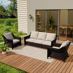 Vista Vibe 3 Pieces Outdoor Patio Conversation Furniture Set - 78" 3-seat Sofa | 2 Wicker Chairs, Deep Seat Loveseat, Removable Cushions, Hand-Woven PE Rattan Couch, Balcony (Brown/Beige)