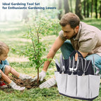 Garden Tool Set, Stainless Steel Gardening Kit, with Large Capacity Garden Tool Bag, Outdoor Hand Tools, Black Grey Garden Tool Kit for Women and Men