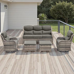 Rilyson Wicker Outdoor Patio Furniture Set - 5 Piece Patio Conversation Sets with Swivel Rocker Chairs, Ottomans and Sofa, 6 inch Cushions, Waterproof Wicker, for Porch Deck Mixed Grey/Grey