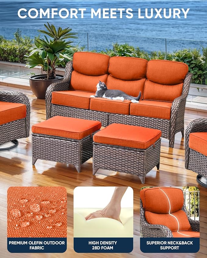 Luxury 22x24/22x25 6-Inch Smile Outdoor Cushions - 1 Set Deep Seat Water-Resistant Patio Furniture Replacement Cushion for Wicker Rattan Wood Metal Chair Glider Rocker Loveseat Sofa - Orange