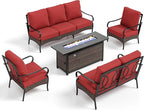 Patio Furniture Set with 56" Fire Pit Table, Premium Outdoor Wicker Metal Frame Furniture with Upgraded Waterproof Thick Cushions for Porch, Poolside, Deck, and Yard