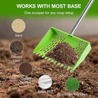 Chicken Poop Scooper & Rake 2-in-1,10" Wide Metal Sand Sifting Shovel with Grip,Adjustable Stainless Steel Handle,Cleaning Tools for Chicken Coops & Farm Animals Scoop (Green)