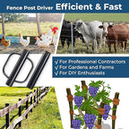 Fence Post Driver, 20LBS Fence Post Driver with Handle, 2.7 inch Inner Diameter Hand Post Pounder, Heavy Duty Driver Tool T Post Rammer for Fence Post U Channel Wooden Post Metal Post, Black