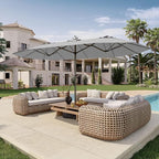 15FT Double Sided Patio Umbrella with Base Included Large Outdoor Market Umbrella with Crank Handle, UV Resistant Canopy, Sturdy Frame for Garden, Poolside, Deck, Light Gray