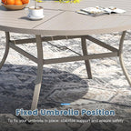 DIFY 59.8" Round Outdoor Patio Dining Table for 8-10, All-Weather Metal Steel Slatted Patio Table with 1.57" Adjustable Umbrella Hole, for Lawn Garden Porch Backyard, Sandshell