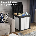 50 Gallon Storage Box, Waterproof Deck Box for Indoor & Outdoor Use, Lockable Pool Storage Bin for Package Delivery, Outdoor Bench for Patio Cushions, Garden Tools, Backyard, Black & White