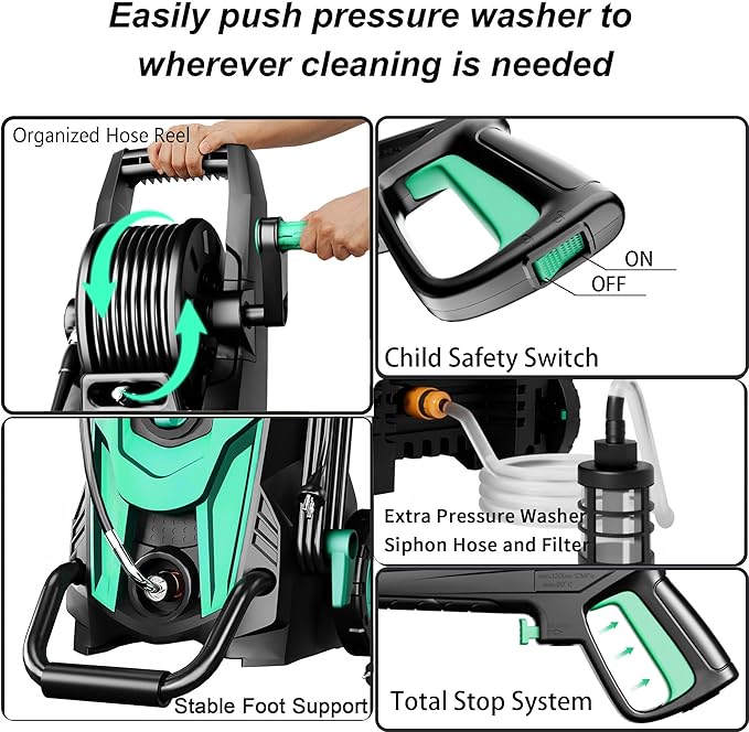 2025New Pressure Power Washer 4500PSI with 4 Quick Connect Nozzles,Inlet Hose & Filter, Foam Cannon for Cars/Fences/Driveways/Patios/Home Cleaning(Navy Blue)