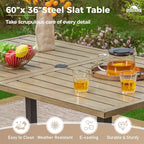 Patio Dining Set for 6, Rectangular Wood-Like Metal Table with Umbrella Hole and 6 Dining Chairs, Outdoor Table and Chairs for Lawn Garden Backyard and Deck,Blue