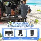 Beach Wagon with Big Wheels for Sand Heavy Duty Collapsible Wagon with 9" All Terrain Inflatable Tires, Foldable Beach Cart for Camping Outdoor Grocery Shopping Garden Sports