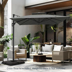 PHI VILLA 9'x 12' Large Patio Umbrella, Outdoor Aluminum Cantilever Umbrella with Double Top Rectanglar Canopy, Windproof Hydraulic Offset Umbrella for Pool, Deck, Garden, Beach, Porch, Grey