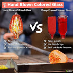 Tulip Shaped Hummingbird Feeder for Outdoors Hanging, Hand Blown Glass, 28 fl.oz, Leak Proof & Rustproof, Includes an Ant Moat, Metal Cover with 5 Feeding Ports, Red