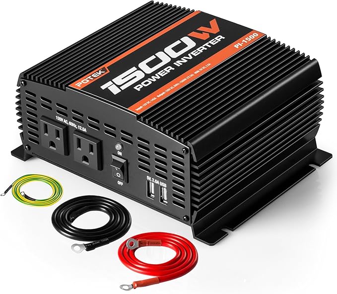 POTEK 1500W Power Inverter Dual AC Outlets 12V DC to 110 V AC Car Inverter
