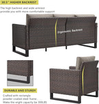 HUMMUH 10 Piece Patio Furniture Set PE Wicker 3 Outdoor Sectional Sofa Set with Patio Chairs Dinning Table Ottomans for Porch,Garden,Backyard,Deck(Brown/Grey)