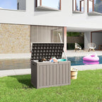 45 Gallon Large Deck Box,Resin Outdoor Storage Box with Lockable for Patio Furniture, Pool Accessories, Garden Tools Waterproof Outside Storage Box, Grey