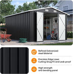 10x12FT Outdoor Storage Shed, Metal Garden Shed with Lockable Double Doors & Sloping Roof, Weather-Resistant Tool Shed for Backyard, Patio, Poolside Black