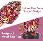 LUJII Pine Cone Shaped Hand Blown Glass Hummingbird Feeder for Outdoors Hanging, Rust Proof & Leak Proof, 25 fl.oz, Unique Gift for Bird Lover, Garden & Backyard Decor, Purple