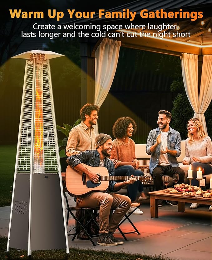 HUGROVE Pyramid Patio Heater for Large Area, 48,000 BTU Rapid Heating Outdoor Propane Heater With Wheels and Weatherproof Cover, Triple Protection System for Patio, Backyard, Garden, Pool (1 heater)