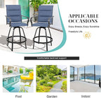 Vongrasig 2 Piece Outdoor Patio Swivel Bar Chairs, All Weather Padded Sling Textile High Top Bar Stools, Bistro Set for Backyard, Lawn Garden, Balcony, Padded Blue