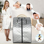 Smartmak Far Infrared Sauna, Full Body One Person SPA Set with Portable Time & Tempreture Remote Control, Heating Foot Pad and Foldable Reinforced Chair(L 27.6’’ x W 31.5’’ x H 37.8’’) - Black Border